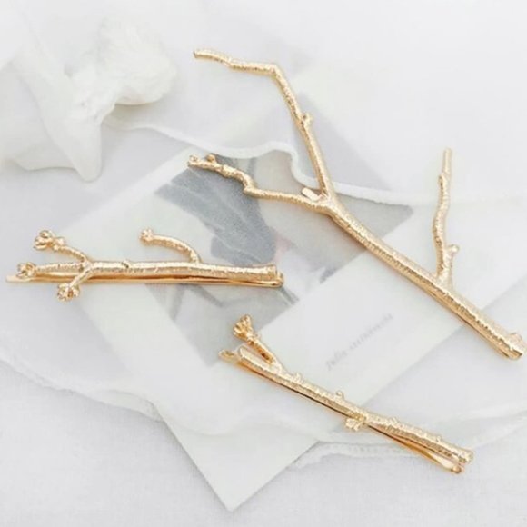 New~ Anthropologie Gold Twig Hair Pin set - Picture 2 of 6